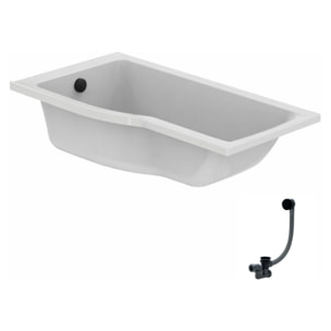 Baignoire bain douche 150 x 80 cm gauche Connect Air + vidage Noir mat