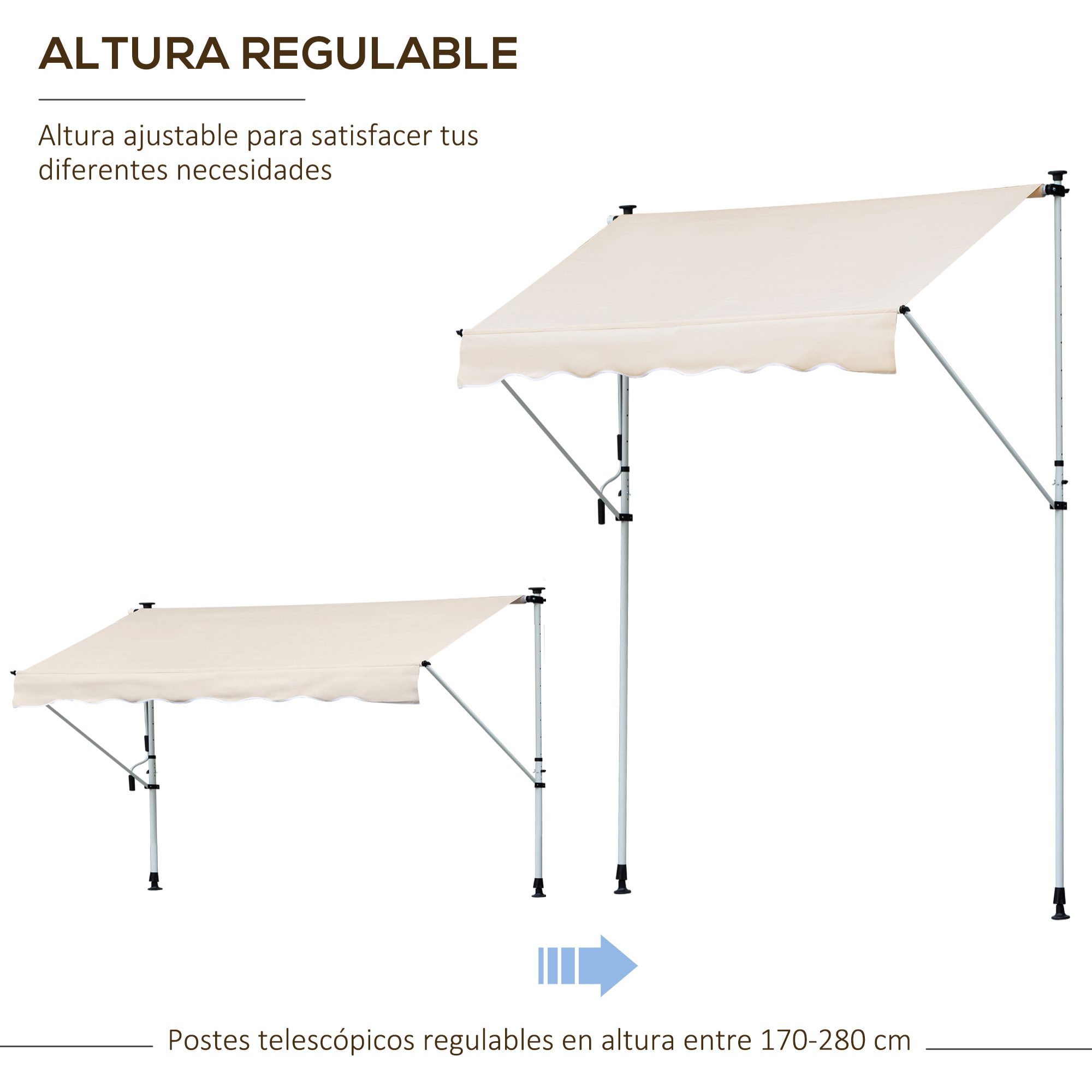 Toldo Manual Retráctil Exterior 400x120x170-280 cm Ajustable con Manivela Beige