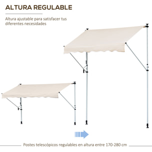 Toldo Manual Retráctil Exterior 400x120x170-280 cm Ajustable con Manivela Beige