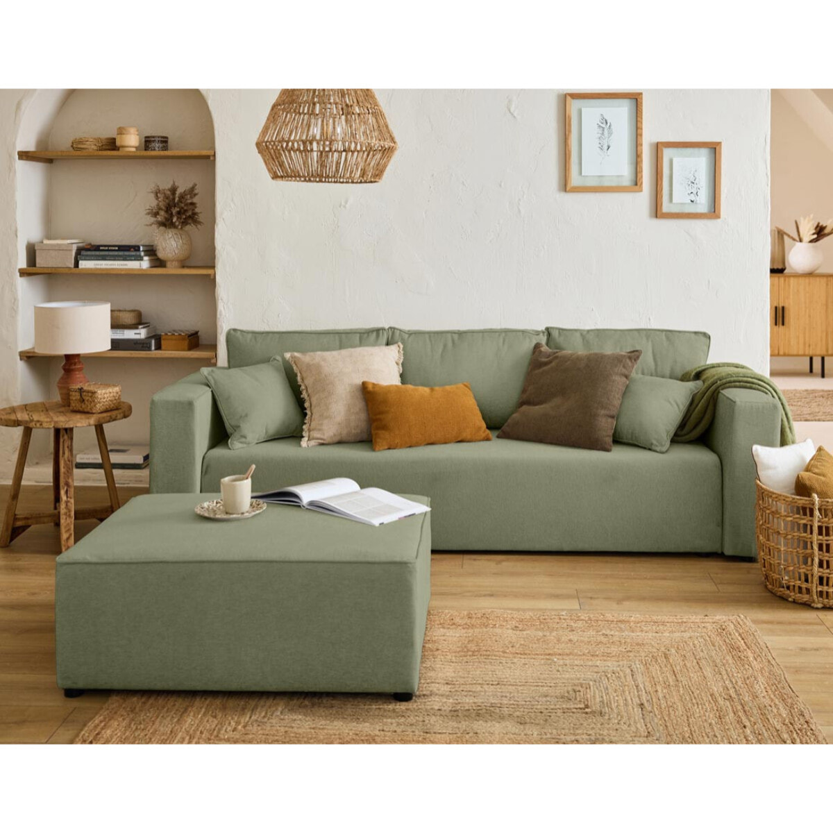 Topaze - canapé 3 places - convertible avec coffre - en tissu - Vert