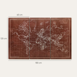 Cuadros en Lienzo Trípticos de Mapamundi Vintage a Mano, 120x60 cm, Cuadros Grandes de Arte de Pared con Marco de Madera, Decoración Elegante para Dormitorio, Salón, Cocina, Marrón