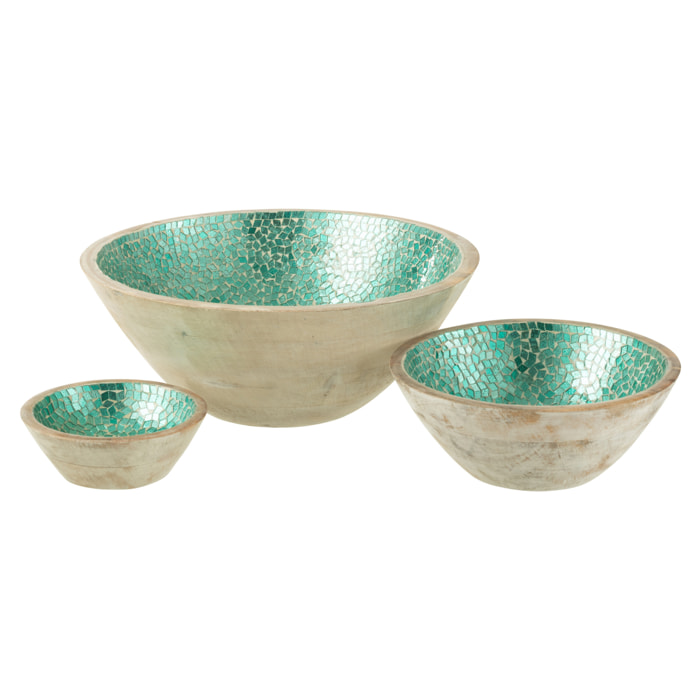 J-Line Bol Mosaique Bois De Manguier Vert Large