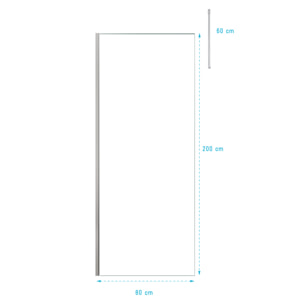 Paroi de Douche 80x200cm Verre Transparent - Profilé + Barre Plafond Finition Chrome - FREEDOM 2