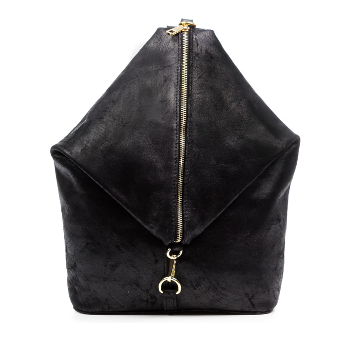 FIRENZE ARTEGIANI Lorena Borsa Zaino da Donna. Vera Pelle Scamosciata Stone Washed Made in Italy 29x12x35 Cm. Colore nero
