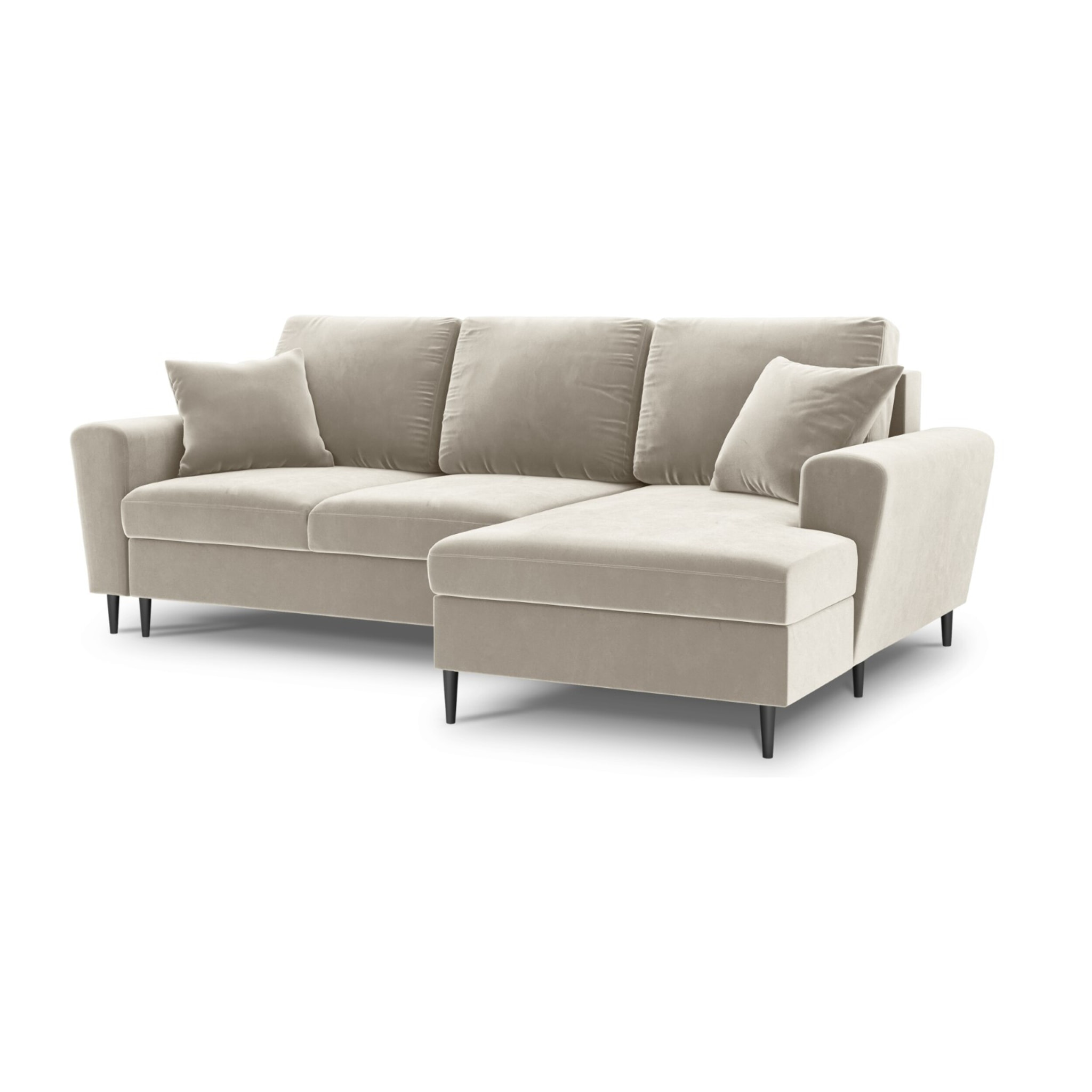 Canapé d'angle droit convertible avec coffre de rangement "Kyoto" 4 places en velours beige clair