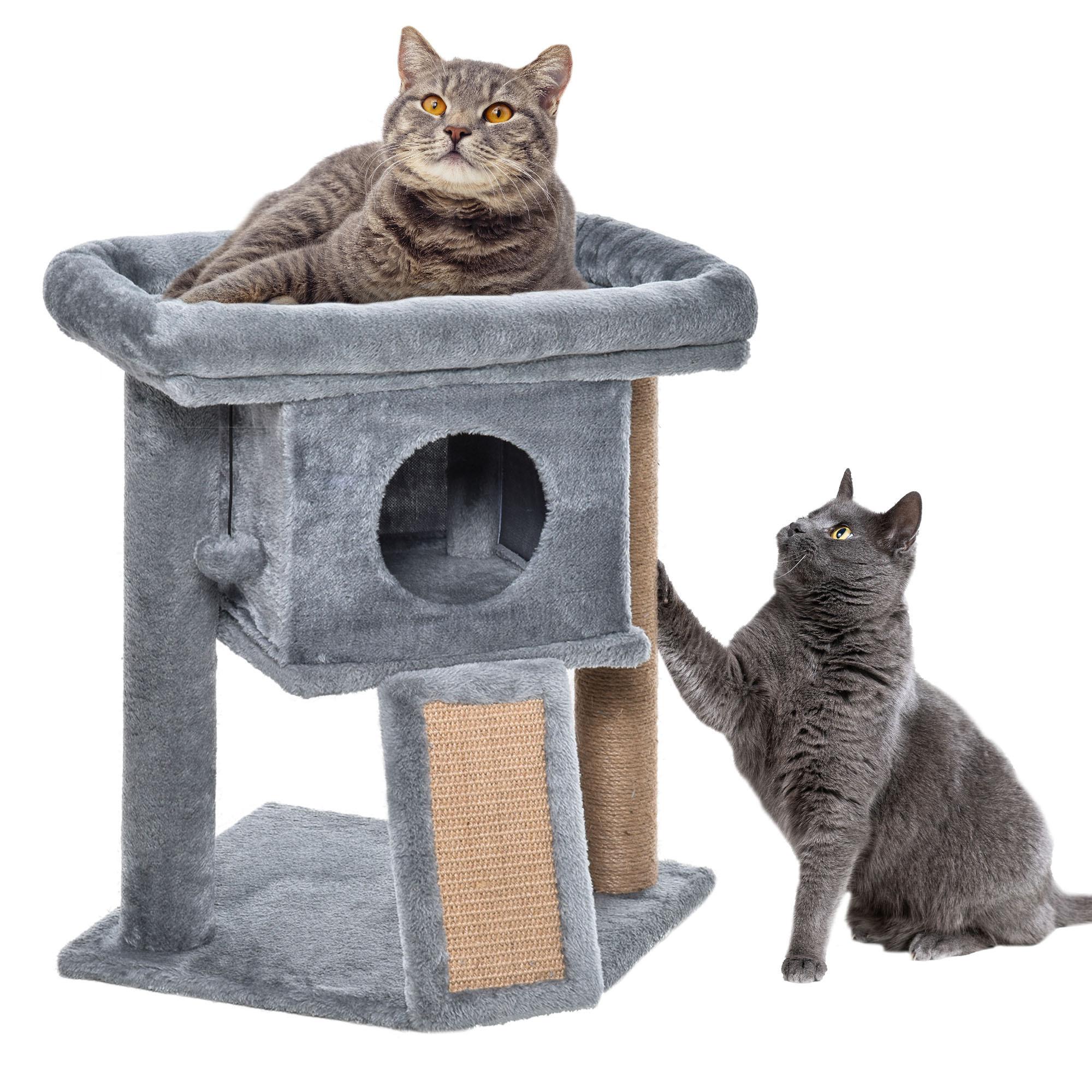 Árbol Rascador para Gatos Pequeños de 57 cm Torre para Gatos con Poste de Yute Rampa para Rascar Cama y Bola Colgante 40x40x57 cm Gris