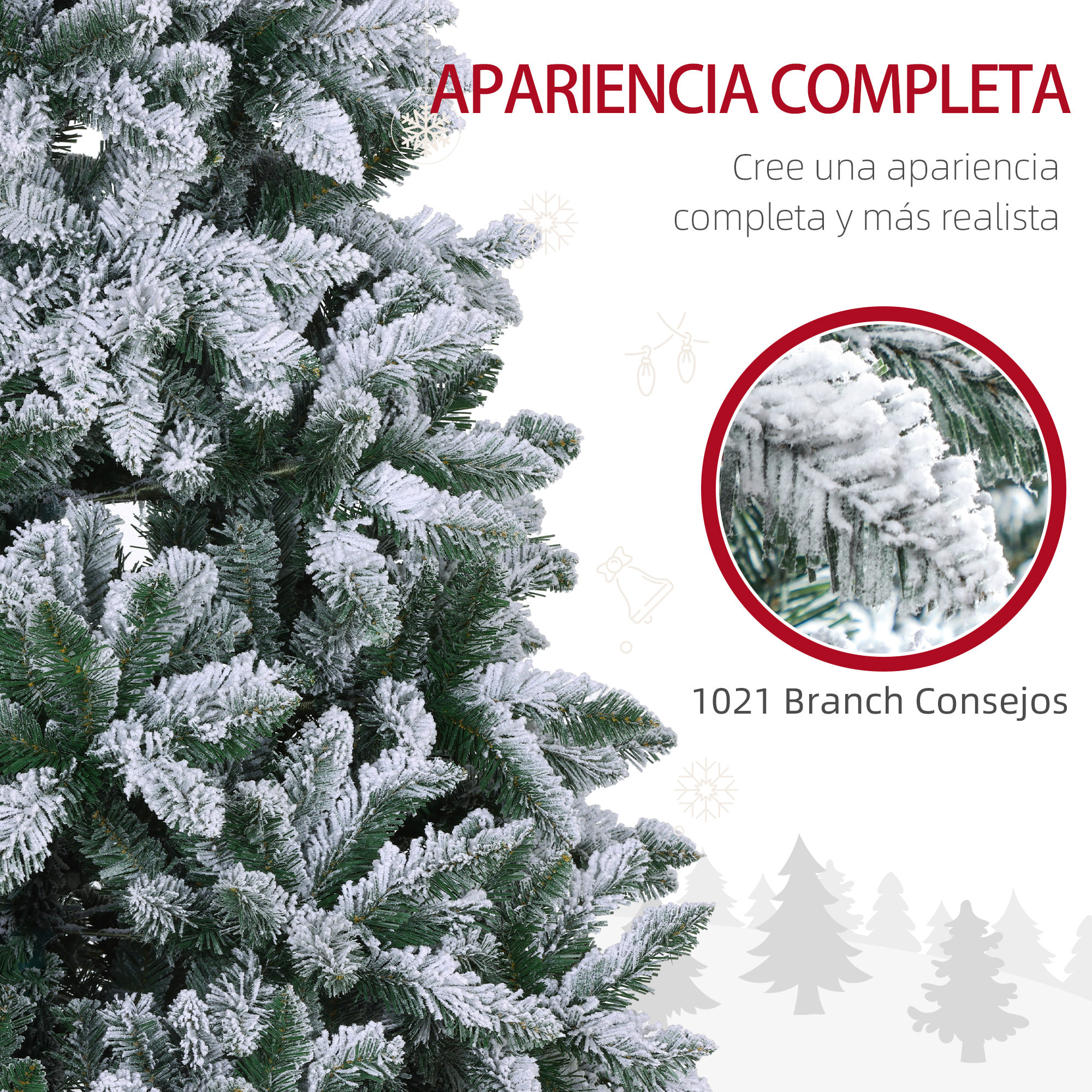 Árbol de Navidad 210 cm Árbol de Navidad Artificial Nevado con 1021 Ramas y Soporte de Metal Árbol Navideño para Salón Interior Verde