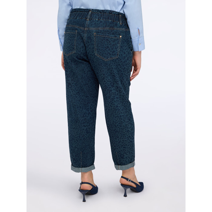 Fiorella Rubino - Jeans globo con estampado animal y detalles brillantes - Azul