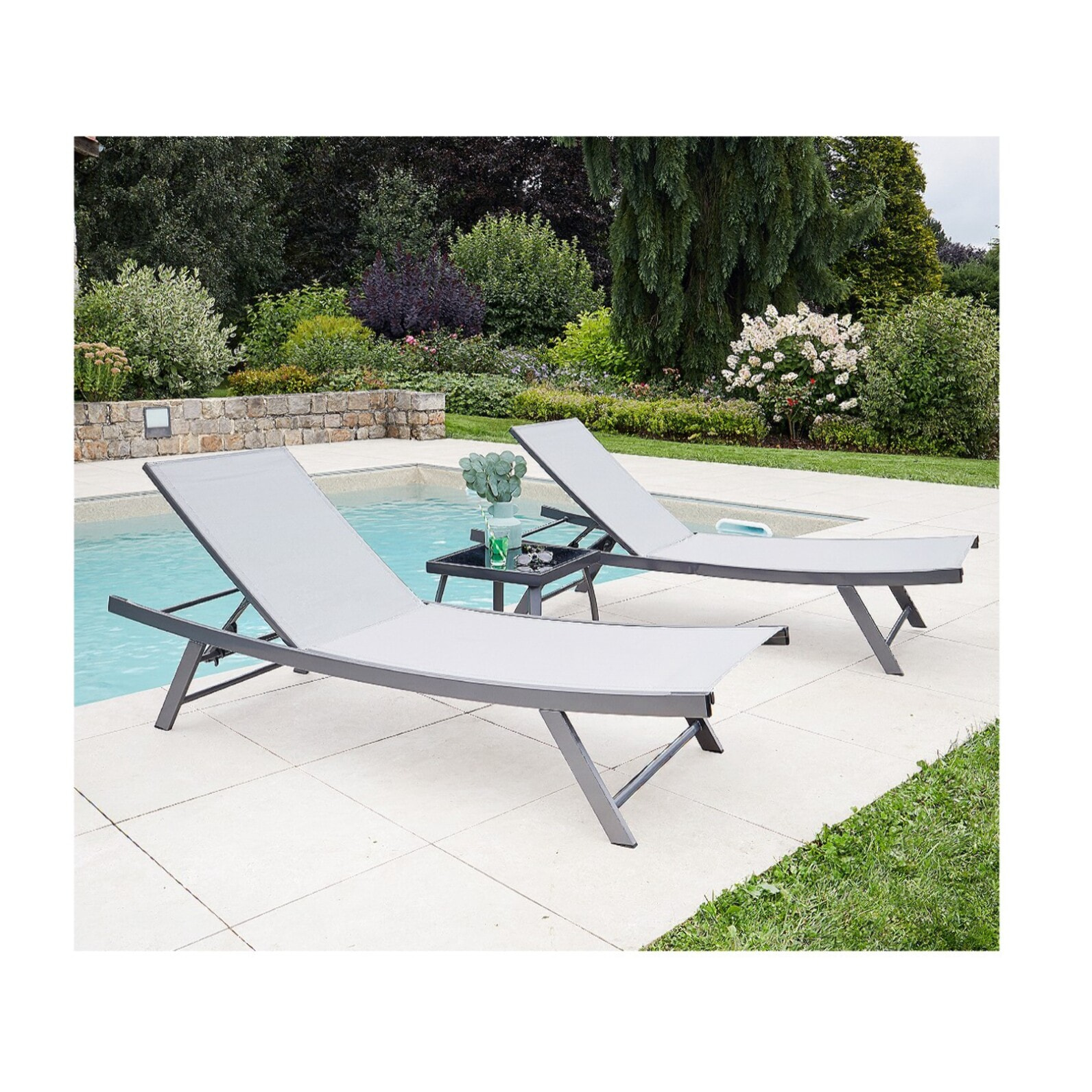 ARIO - Ensemble transat de jardin et table basse - Gris Perle