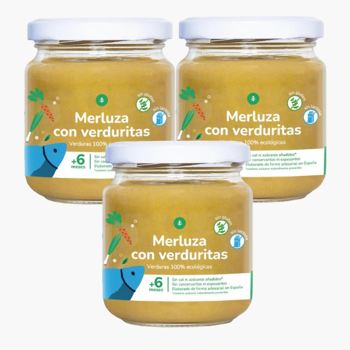 PLANETA HUERTO | Pack 3x Tarrito de Merluza con Verduritas ECO 180 g | Alimento Ecológico y Natural para Bebés a Partir de 4 Meses