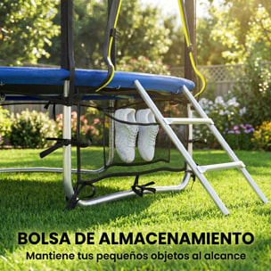 Cama Elástica Niños Exterior Ø183 cm, Trampolín para Niños de +6 Años con Red de Seguridad, Escalera de 2 Peldaños, Cubierta de Muelles, Bolsa de Almacenamiento, Carga 80 kg, Azul