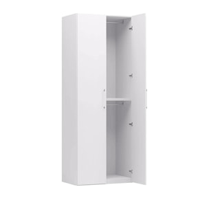 Armadio 2 ante battenti, bianco frassinato, cm 91x247x58, con tubo appendiabiti