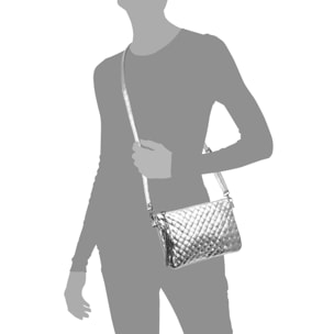 Oleggio bolso bandolera mujer. Piel auténtica Gamuza con grabado entrelazado y lacada brillante.