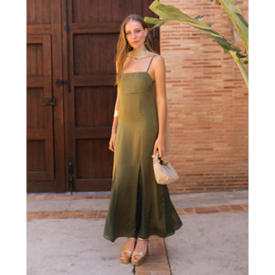 Vestido midi de corte imperio con tirantes
