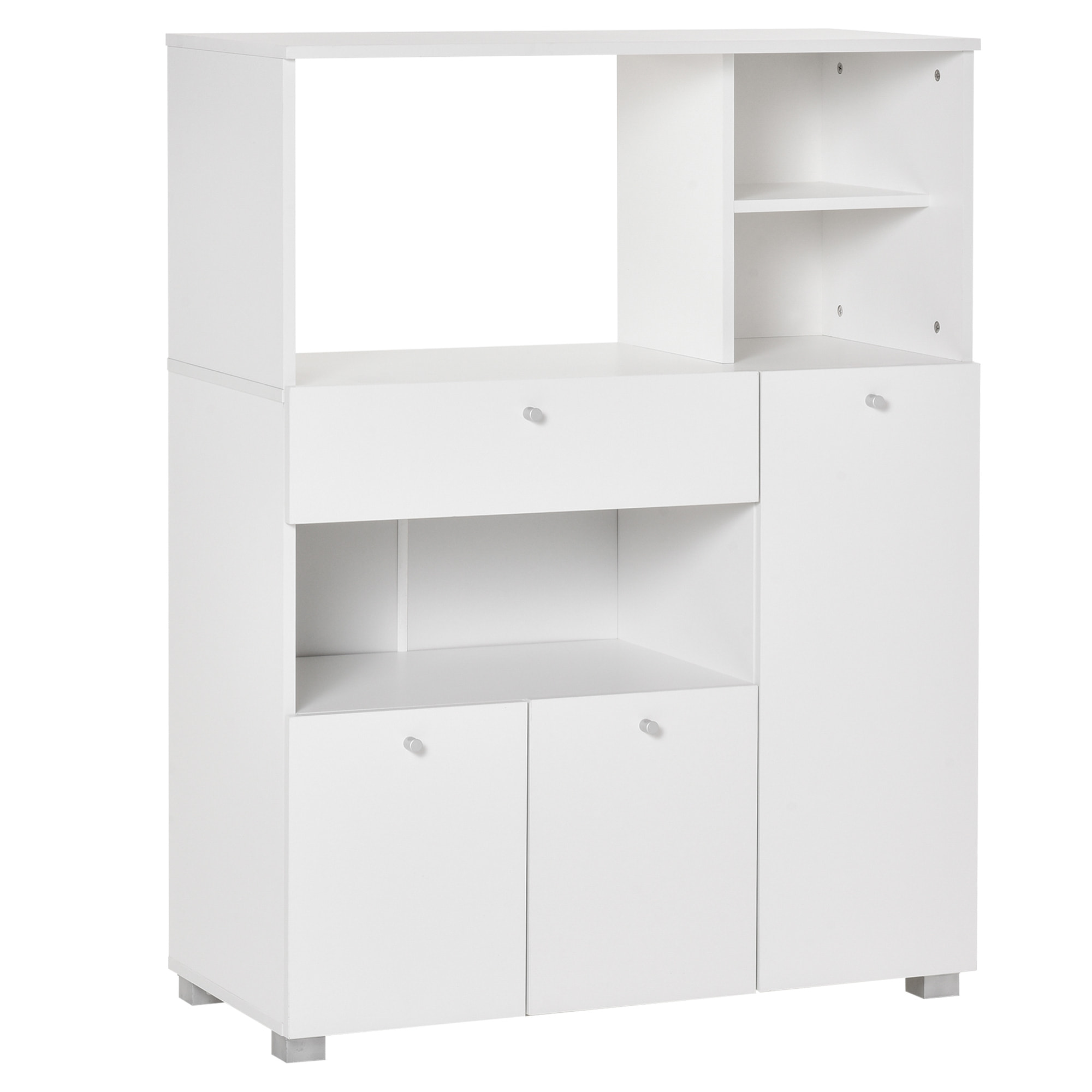 Meuble de cuisine multi-rangements 2 placards 4 niches tiroir coulissant dim. 90L x 40l x 120H cm panneaux particules blanc