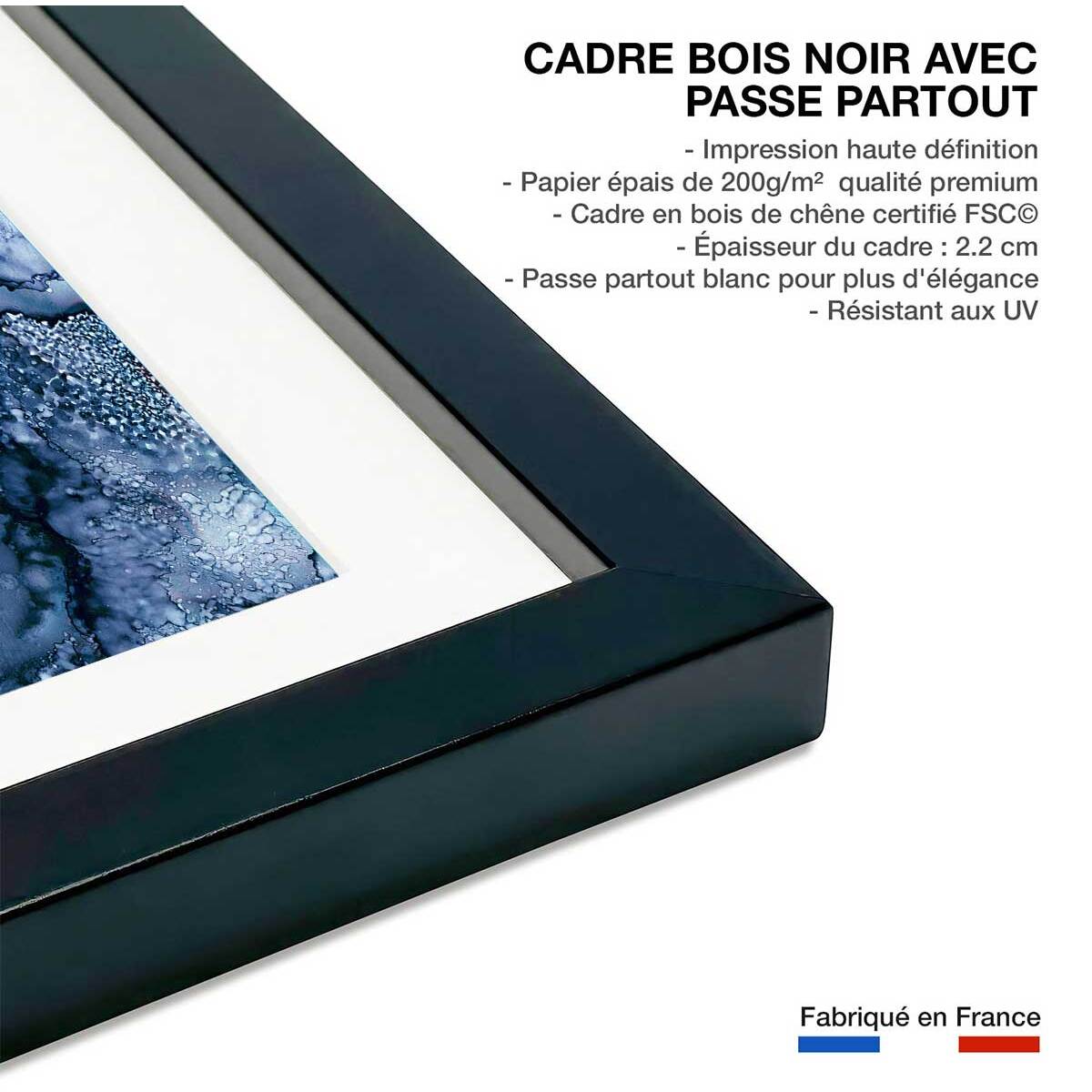 Poster blue space Affiche + cadre en bois - Noir