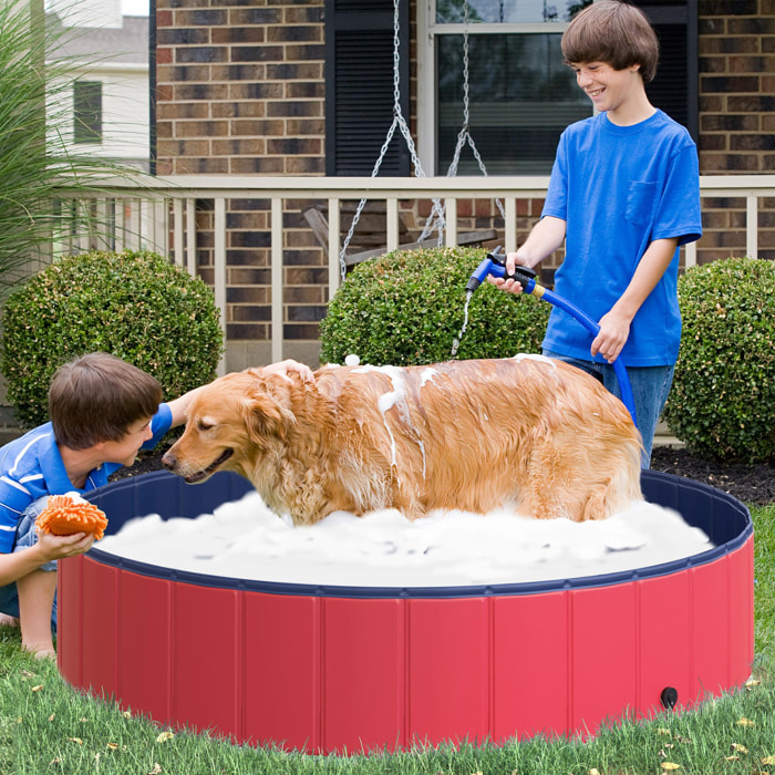 Bañera Plegable para Mascotas de PVC y Madera Φ140x30cm Rojo