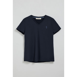 Camiseta azul marino de escote en pico y bordado Rigby Best