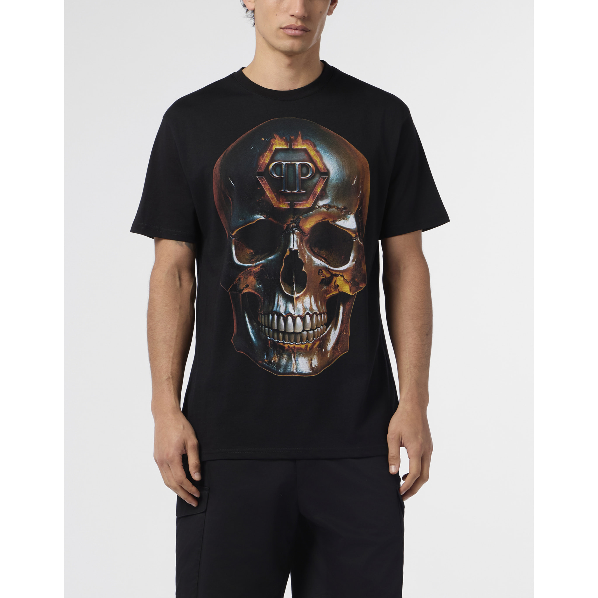 PHILIPP PLEIN Round Neck T-Shirt Lava Skull