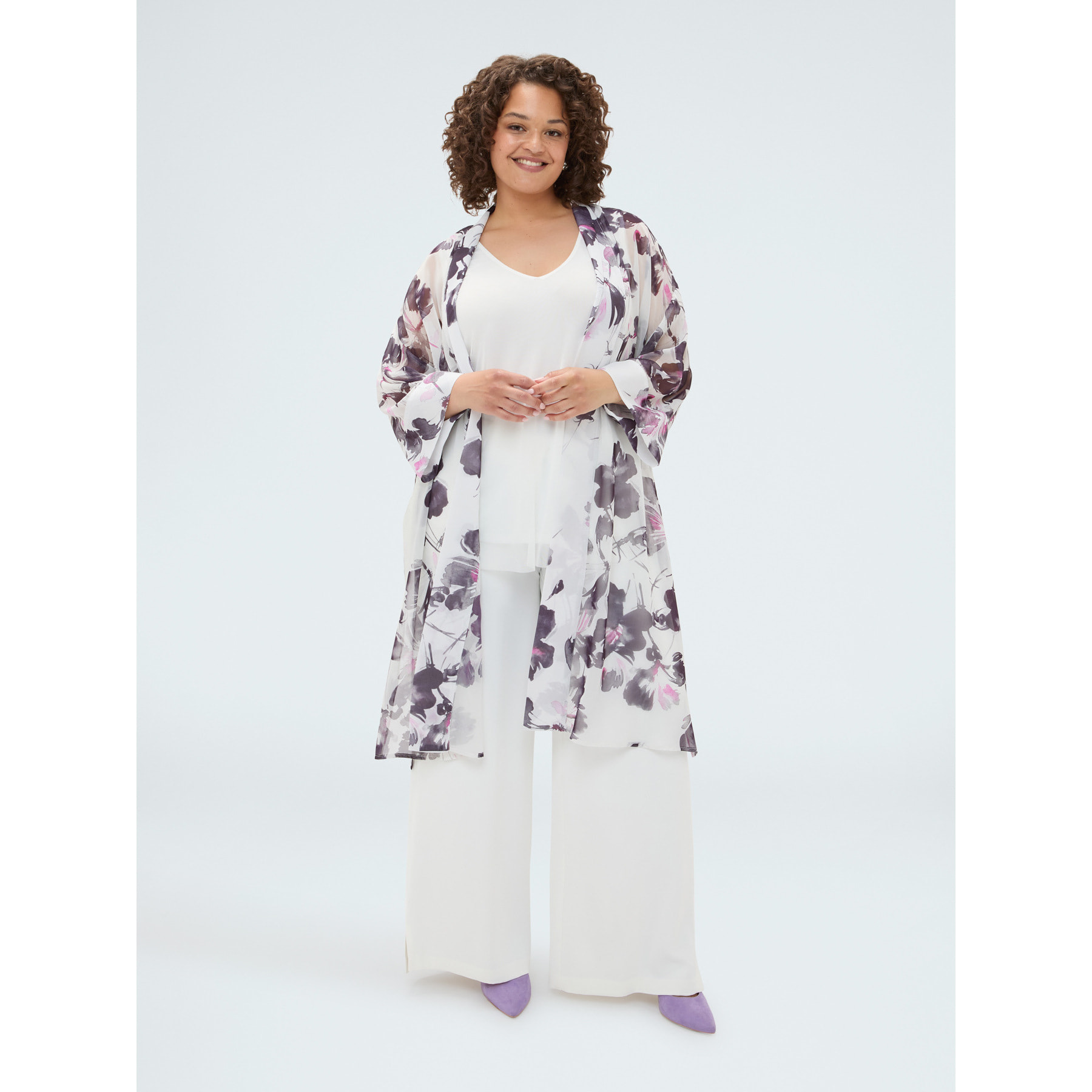 Fiorella Rubino - Caftán de georgette con estampado floral - Blanco