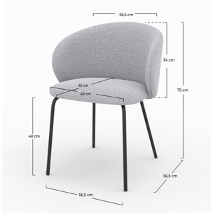 Lot de 2 chaises en tissu gris clair et pieds en métal noir - Victoria