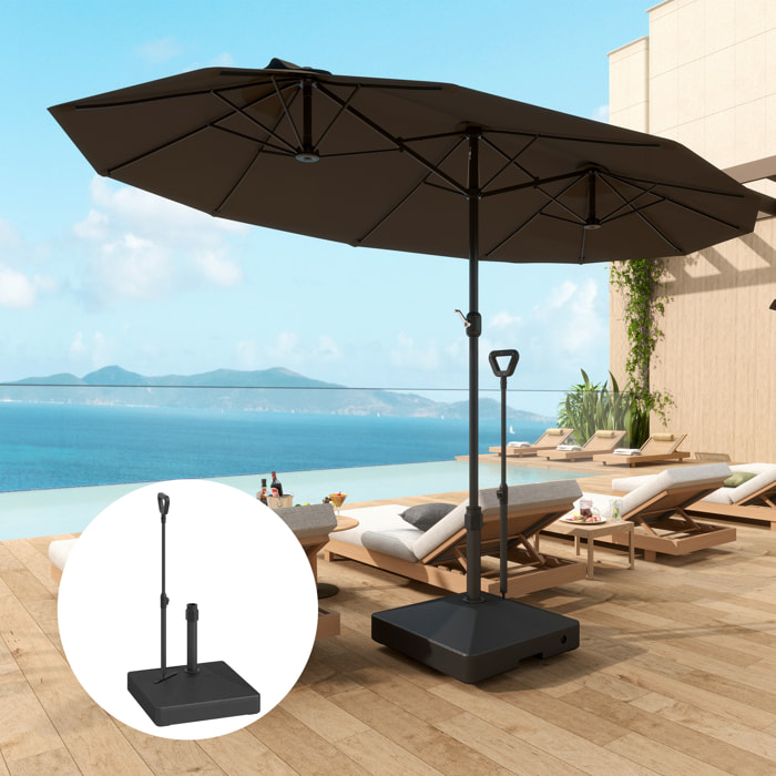 Base para Sombrilla Cuadrada Soporte para Parasol con Ruedas Pie para Sombrilla con Asa Ajustable Rellenable con Agua 45L o Arena 55kg para Jardín Terraza Negro