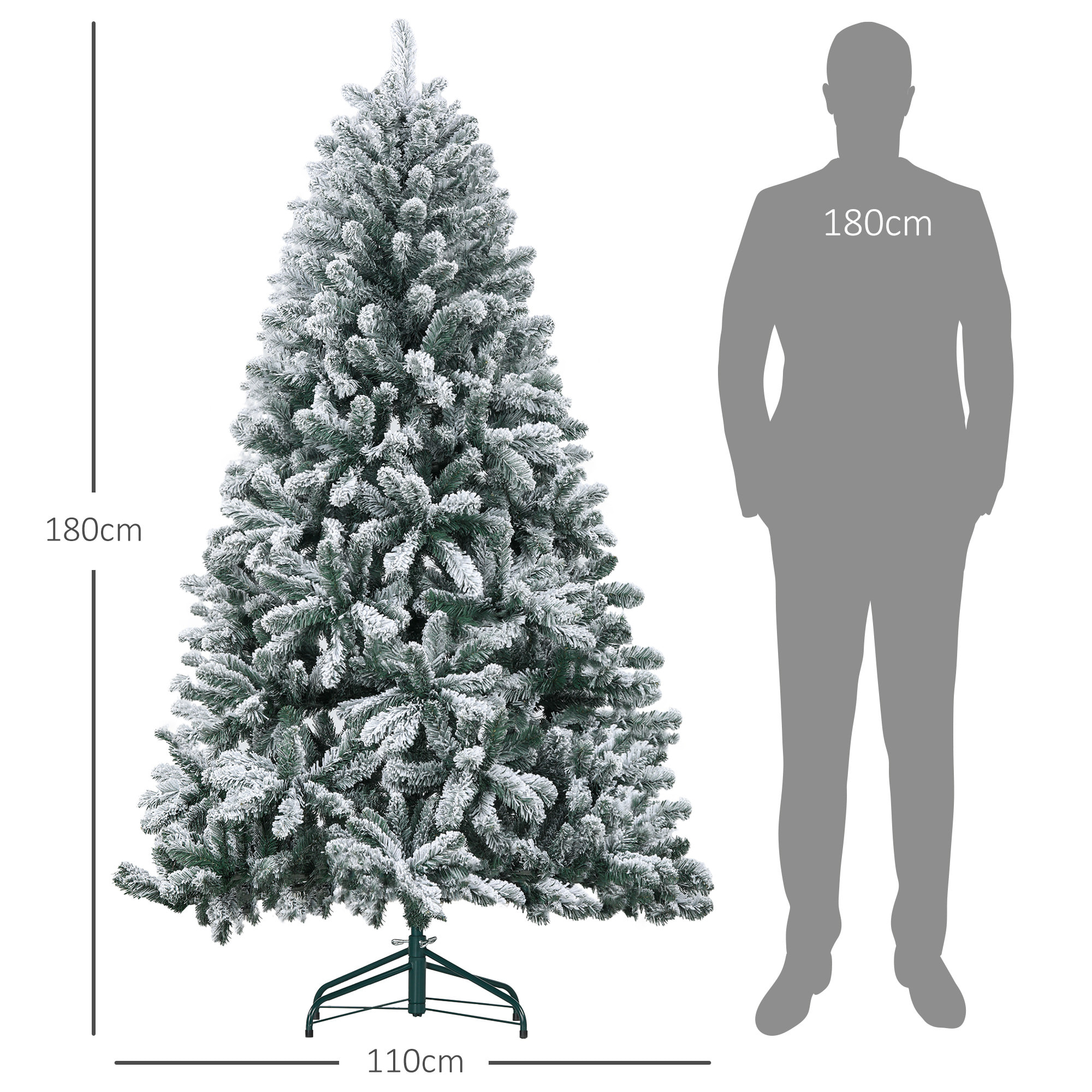 Árbol de Navidad 180 cm Árbol de Navidad Artificial Nevado con 796 Ramas y Soporte de Metal Árbol Navideño para Salón Interior Verde