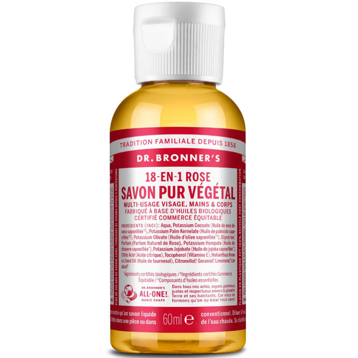 Savon liquide à la rose  - Un savon de Castille liquide naturel 18-en-1
