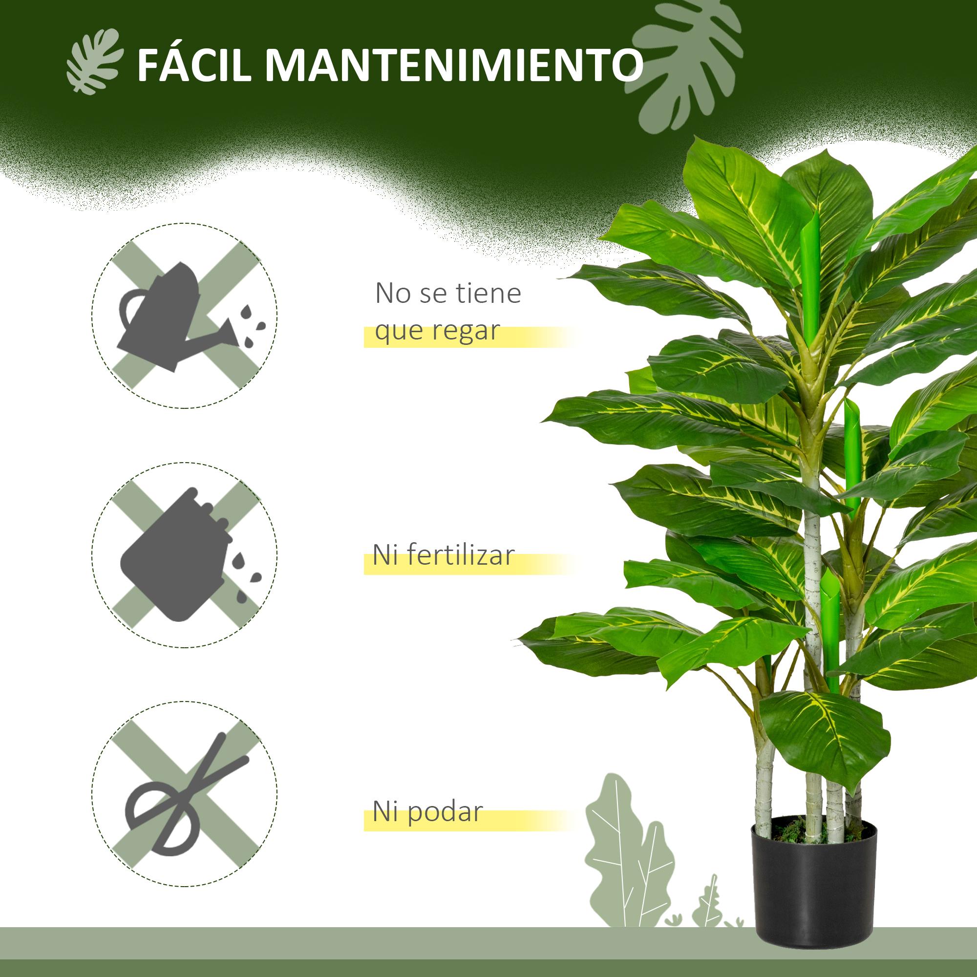 HOMCOM Planta Artificial de 95 cm con 33 Hojas Realistas en Maceta de Cemento Planta Imitación Hoja Perenne Interior y Exterior para Decoración Salón Oficina Verde