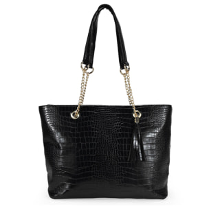 Bolso shopper negro efecto cocodrilo para portátil