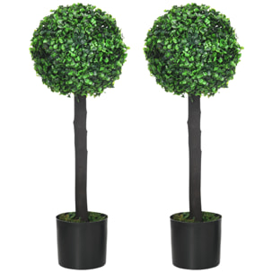 Juego de 2 Plantas Artificiales Decorativas 60 cm Árboles de Bolas de Boj en Macetas Plantas Falsas para Decoración Interior y Exterior del Hogar Ø20x60 cm Verde