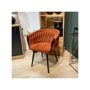 Chaise en tissu maille tressé matelassé avec accoudoirs - MELODIE 2