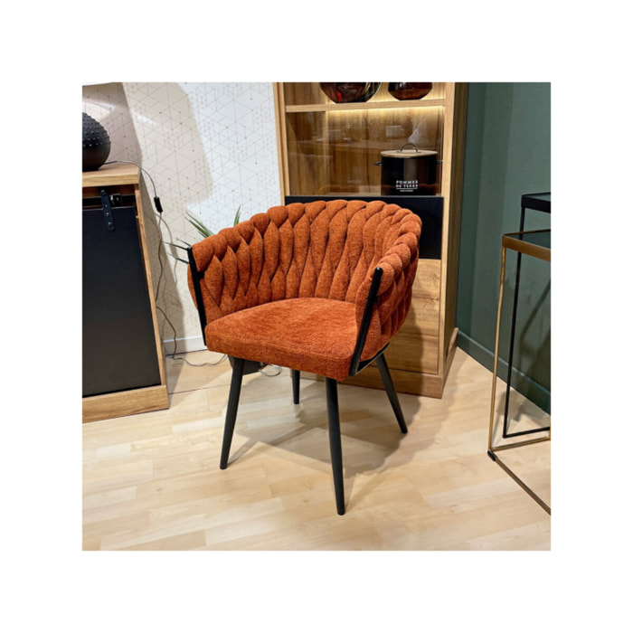 Chaise en tissu maille tressé matelassé avec accoudoirs - MELODIE 2