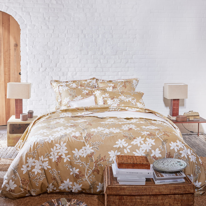 Housse de couette imprimée en satin de coton bio, LÉGENDE, jaune moyen