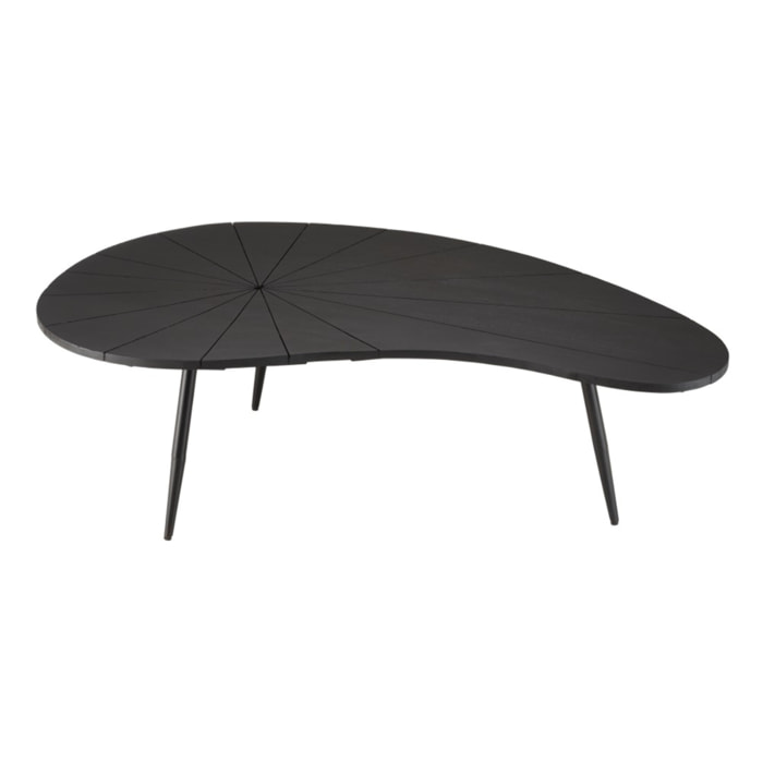 JAMES - Table basse ovoïde plateau texturé noir mat pieds en fer noir