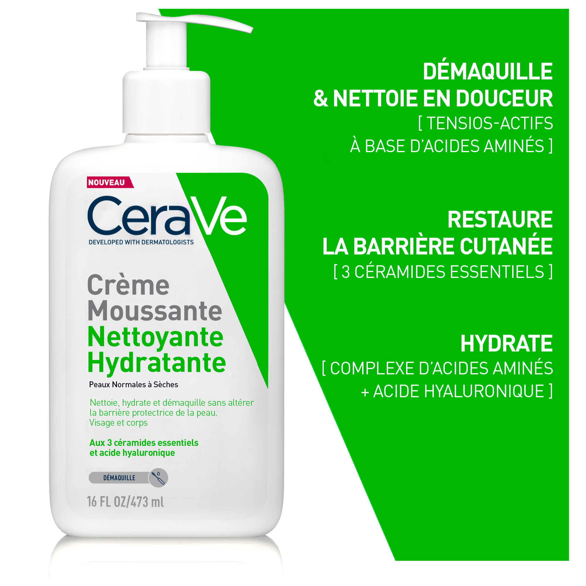 Crème Moussante Nettoyante Hydratante Visage Peaux Normales à Sèches