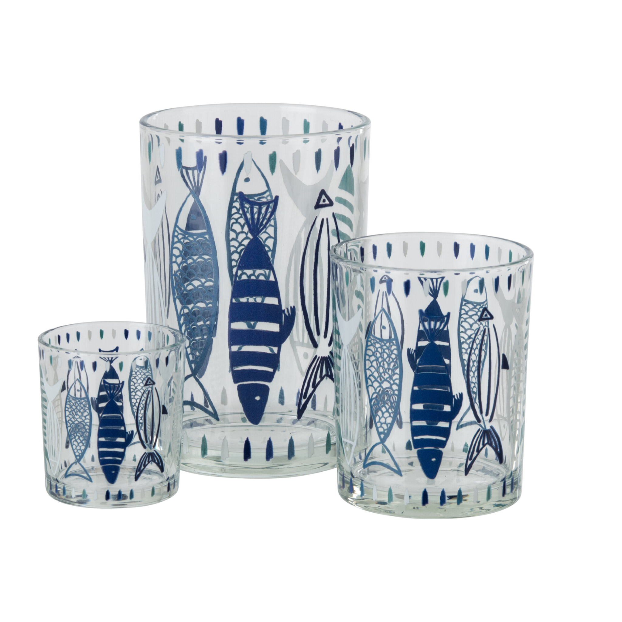 J-Line Photophore Poisson - verre - blanc/bleu - large