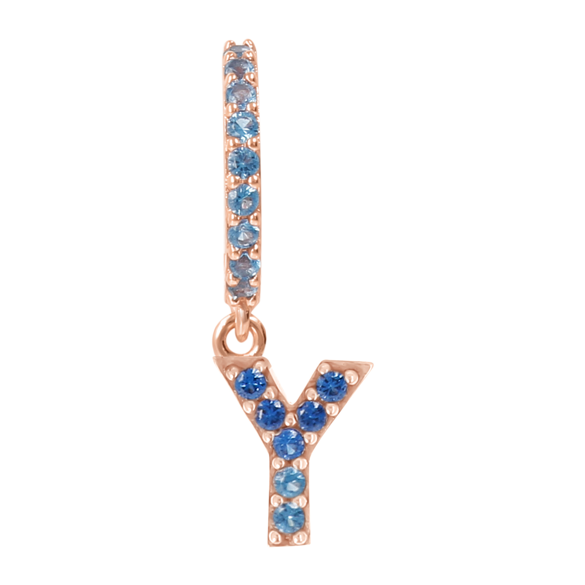 Orecchino Pendente con Lettera Y in Pavé di Cubic Zirconia Blu