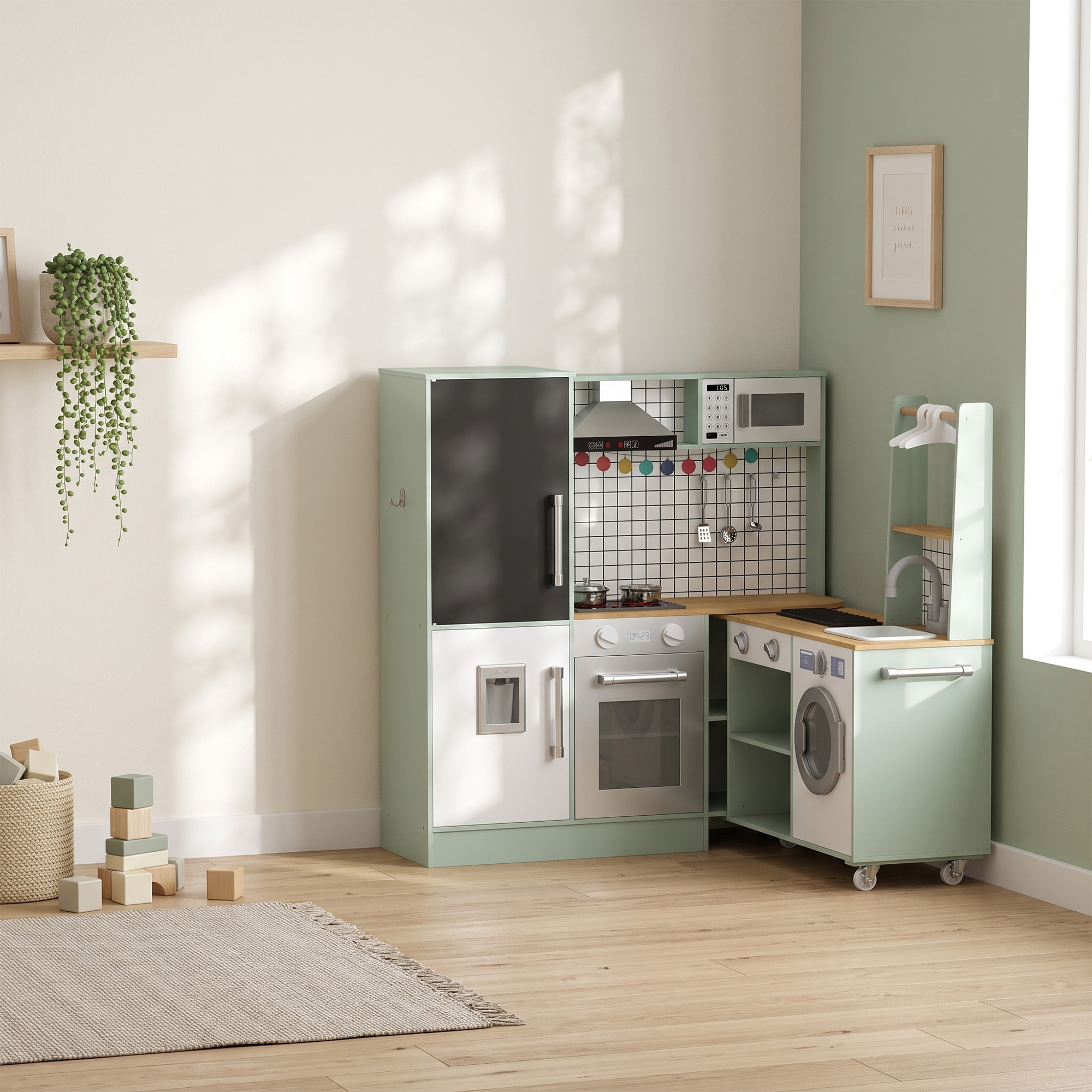 Cuisine enfant modulable tout équipée avec accessoires effets sonores lumineux blanc vert