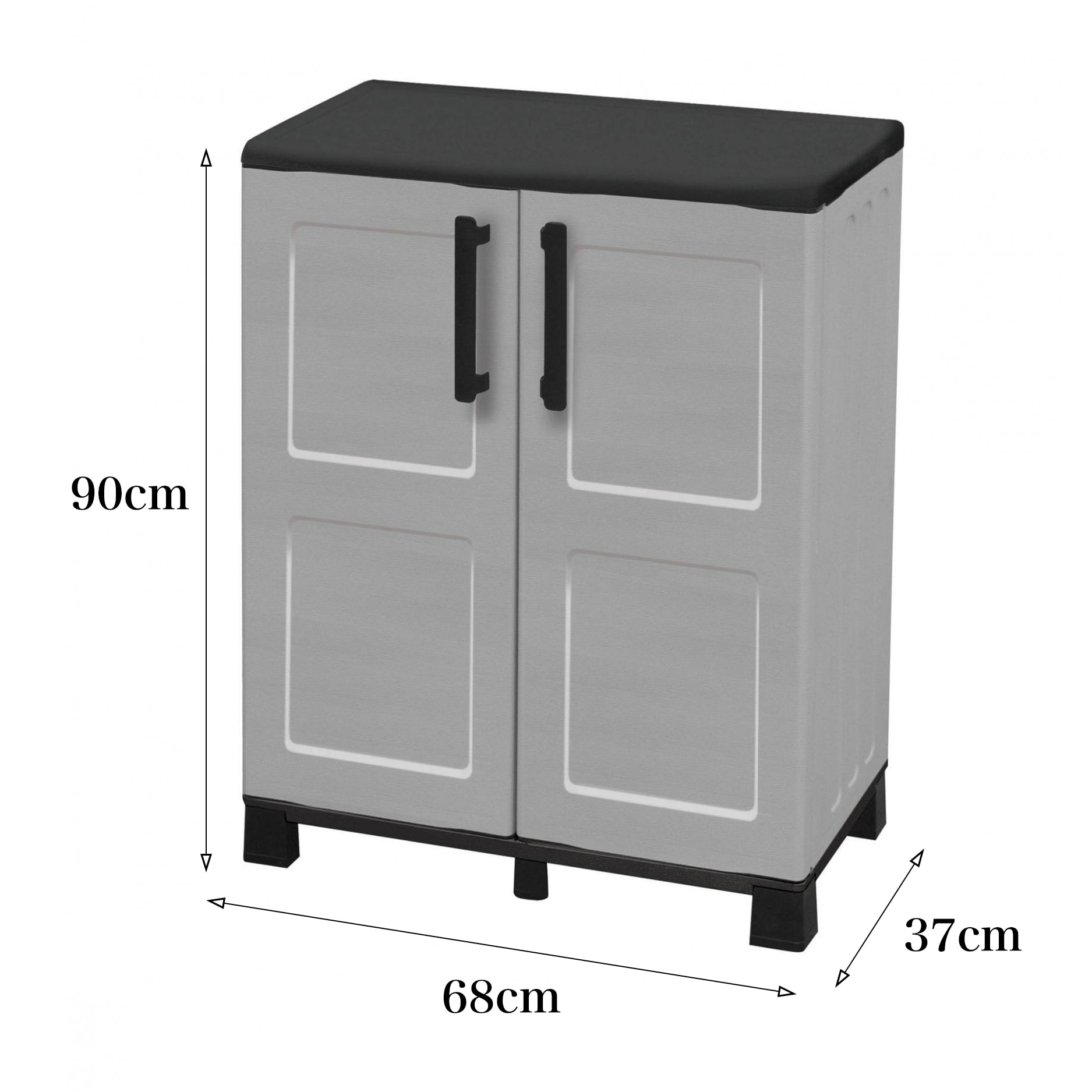 Mobiletto multiuso da esterno o interno, Armadio basso a 2 ante e 1 ripiano in polipropilene, 100% Made in Italy, cm 68x37h90, colore Grigio chiaro