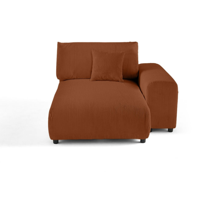 Garance - module d'assise méridienne droit - en velours côtelé - Terracotta