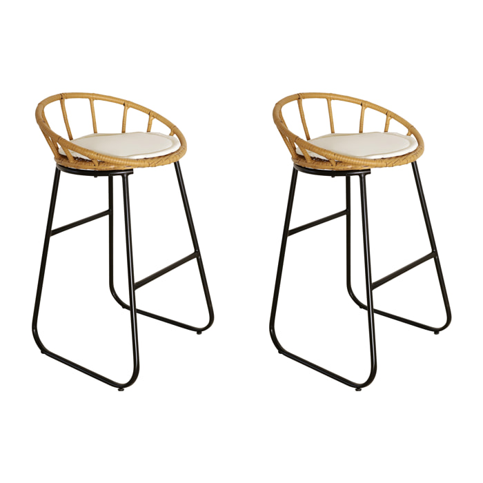 Tabouret De Bar Surabaya Coussin Beige - Lot De 2