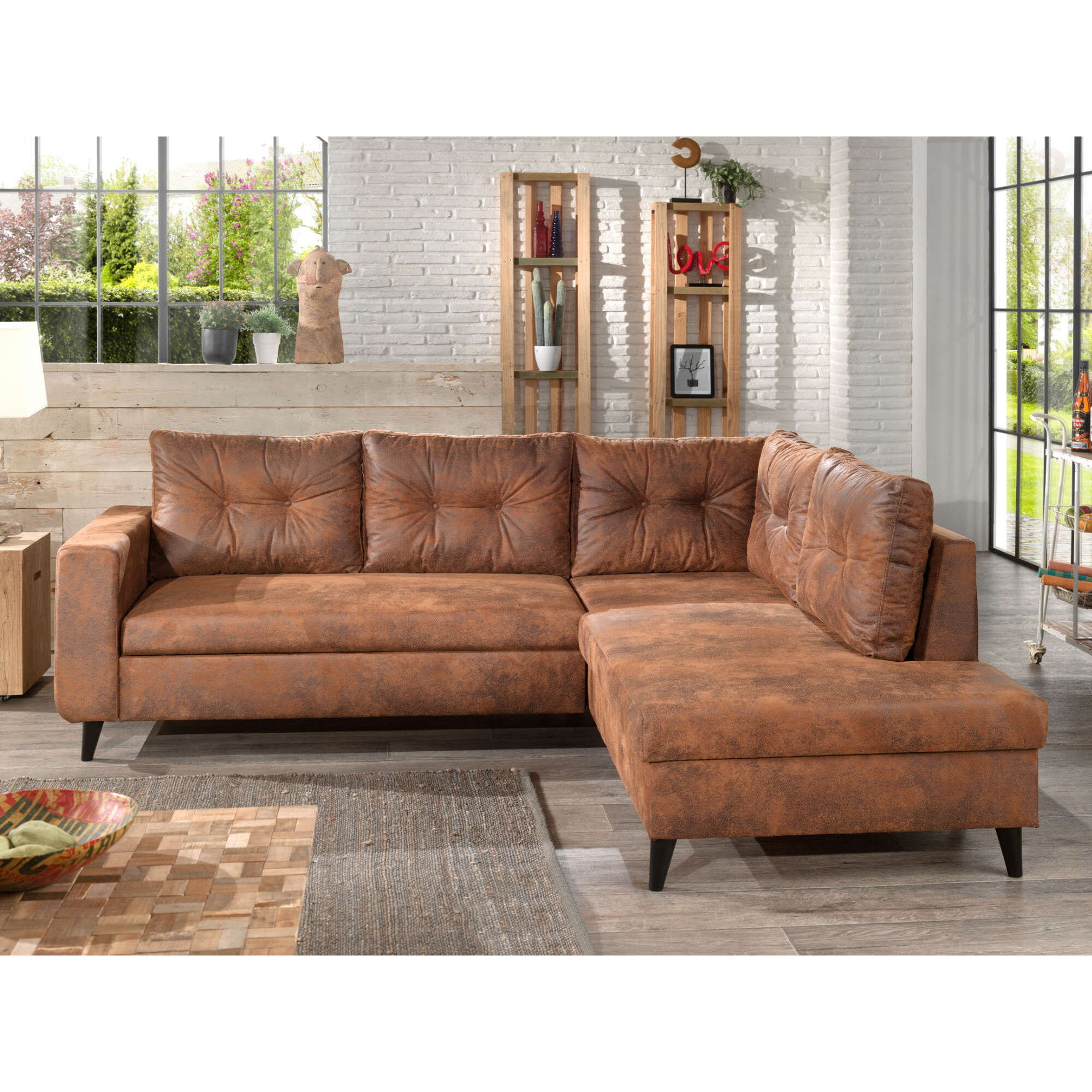 NORDIC - Canapé d'angle droit - 5 places - Convertible - Marron