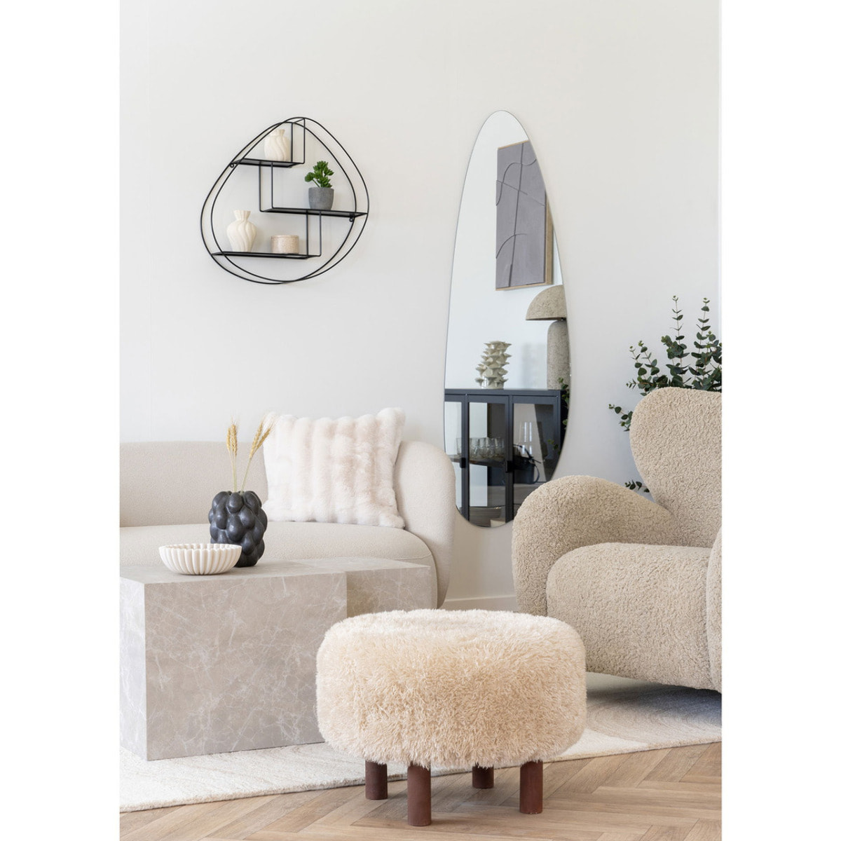 Pouf Inverness Faux Fur Marrone Chiaro — Ø50×36 cm, HN1260