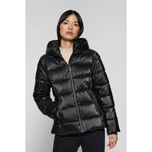 Chaquetón negro efecto brillo Snow de capucha fija y detalles Polo Club