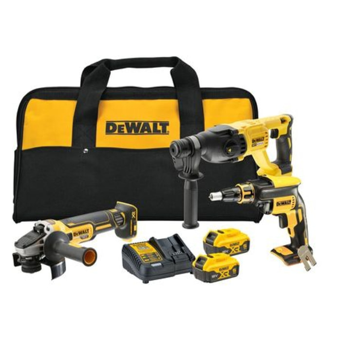 Kit 3 outils XR 18V 5Ah brushless DEWALT Tournevis DCF620 + Marteau perforateur DCH133 + Meuleuse d'angle DCG405 - DCK304P2-QW