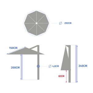 Parasol déporté rond "Manoa" argile & blé 3m en aluminium acier et polyester