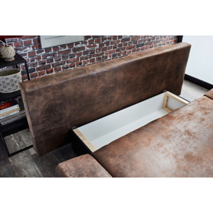 Larson - Canapé droit 3 places convertible - avec coffre de rangement - style industriel - Marron