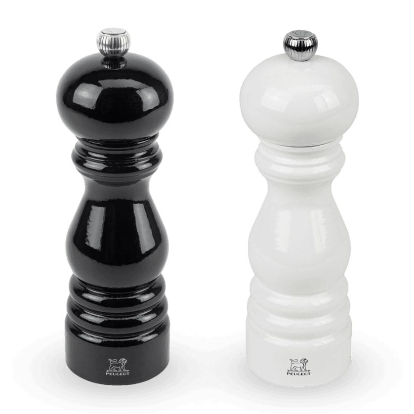 Duo de moulins à poivre et à sel manuels en bois laqué noir et laqué blanc 18 cm - 7' Paris