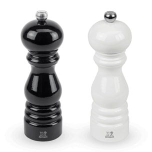 Duo de moulins à poivre et à sel manuels en bois laqué noir et laqué blanc 18 cm - 7' Paris